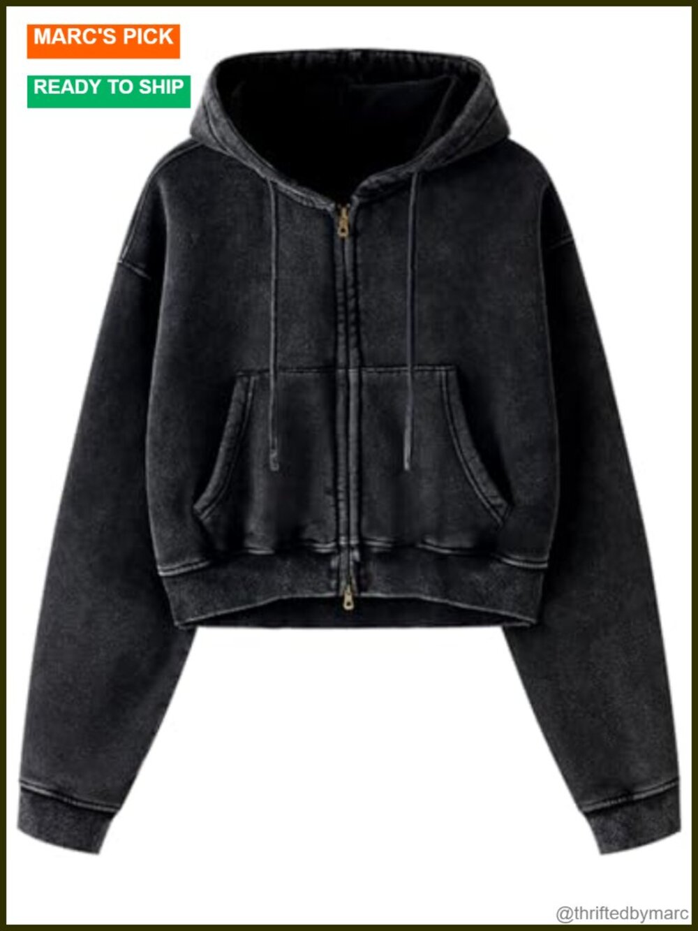 Cropped Zip Up Hoodie Acid Wash Fleece Sweatshirt Long Sleeve Women